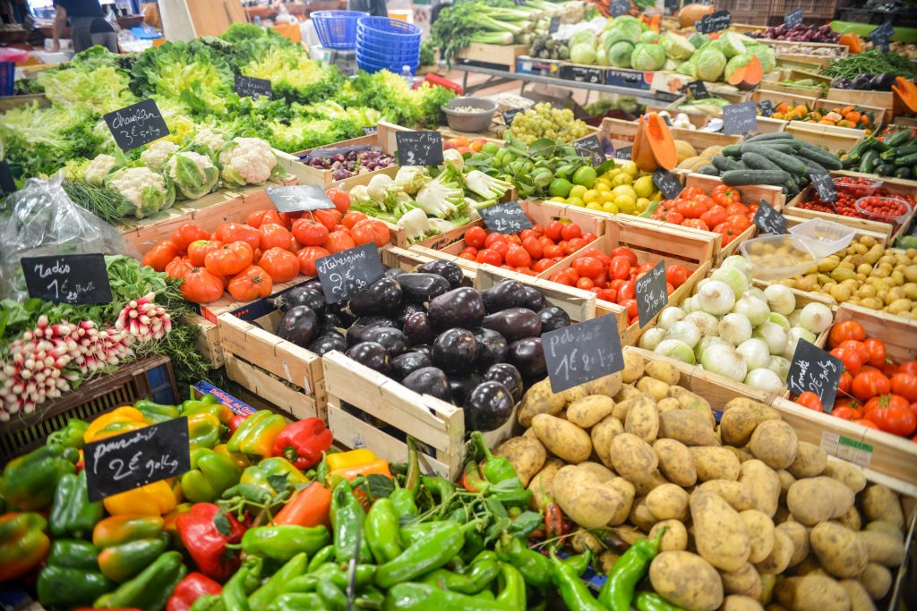 Vegetables in a grocery store ready to be delivered